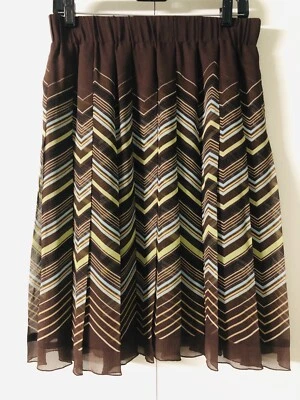 Harolds 100% 真丝裙尺寸 6 A 字五颜六色的夏季打褶条纹休闲 — 第 1/4 张图片