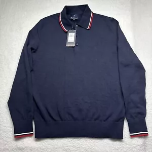 NEW Ben Sherman Long Sleeve Knitted Tipped Polo Shirt Navy Blue Men Size Med $99 - Picture 1 of 9