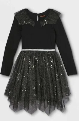 NWT Cat & Jack Girls MEDIUM 7/8 Dress Black Sequin Accents, Halloween Witch - Image 1 of 3