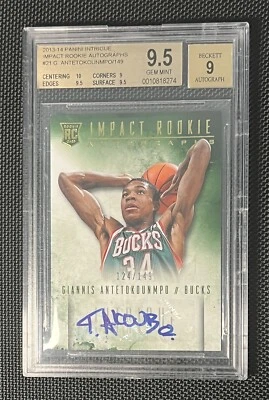 Giannis Antetokounmpo 2013-14 Intrigue Impact Rookie RC automático Beckett Foto 1 de 2