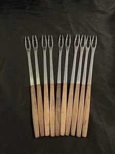 Menge 10 Vintage Dänemark Lundtofte Edelstahl & Palisander Fondue Gabeln - Bild 1 von 19