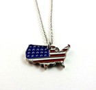 Flag Necklace Red White Blue USA Map Silver Chain July 4th Memorial Day