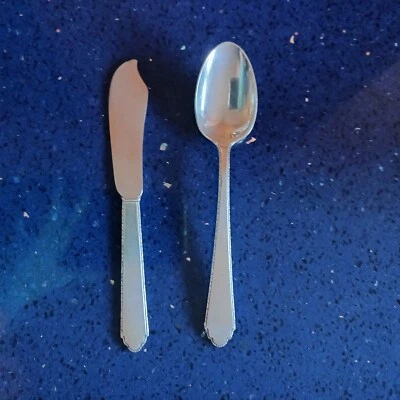 Lunt William & Mary Treasure Sterling Silver Teaspoon 6" + Butter Knife No Mono  - Image 1 of 2