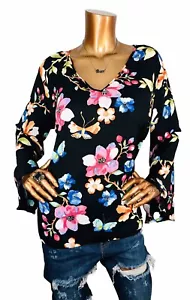INC 1X Plus Top Low V Cut Floral Prints Long Bell Sleeves Sheer Lightweight - Picture 1 of 8
