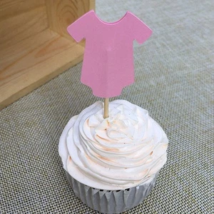 BABY ROMPER BODYSUIT CUPCAKE CAKE TOPPER PICKS 12PK PINK BABY SHOWER PARTY - Picture 1 of 1