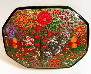 Kaschmir Pappmaché Schmuckkästchen Indien Handarbeit Lack Floral Samt gefüttert - Bild 1 von 13