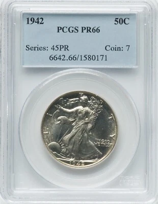 1942 Walking Liberty Half - PCGS PR66 - Pristine Surfaces & Strike - Image 1 of 2