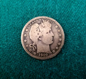 1910 D Silver US Barber Quarter Dollar Coin - Picture 1 of 3