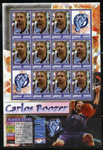 Ghana 2006 - NBA Utah Jazz - Carlos Boozer - Sheet of 12 Stamps - MNH Cover
