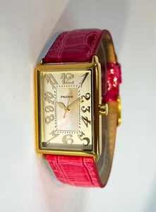 Reloj Pedre para mujer tono dorado sin mangas brillante correa de cuero rosa intenso MoP 7775GX como nuevo - Imagen 1 de 3