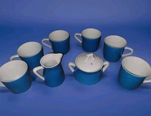 Vintage Mid Century 8pc. Tea/Coffee Cup Set Japan Modern Blue - Picture 1 of 8
