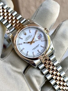Rolex Datejust 36 116201 18K EverRose Steel White Dial Jubilee - Picture 1 of 9