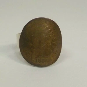  Sterling Silver & 1880 U S One Cent Copper Coin Ring, Size 7.5   - Picture 1 of 9