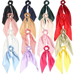 Hair Scarf Scrunchies Long Tail Bowknot Ties Satin Ribbon Bands 16pcs Solid C... - Picture 1 of 9