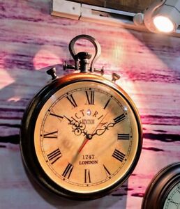 Wall Clock Wooden Vintage Victorian Large Modern Analog Watch Round Rustic Decor