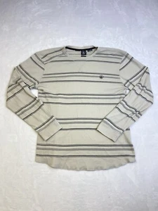 Volcom Shirt Men Large Beige Black Striped Crew Thermal Long Sleeve Pullover - Picture 1 of 8