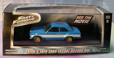 Fast & Furious BRIAN'S 1974 FORD ESCORT RS2000 MK1 🌸 blue🌸 Greenlight 1:43 - Image 1 of 4