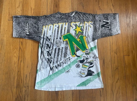 Minnesota North Stars VTG 90’s AOP Single Stitch Shirt Mens L Reverse Retro Cover