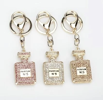 Perfume No 5 Bottle KeyRing Crystal Rhinestone Keychain Bag Charm Diamanté Multi - Image 1 of 4