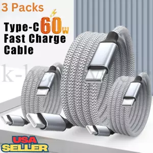3 Pack USB-C to USB-C Cable Male Type-C Cord Fast Charger Charging Data Sync 6ft - Picture 1 of 9