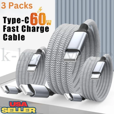 3 Pack USB-C to USB-C Cable Male Type-C Cord Fast Charger Charging Data Sync 6ft - Image 1 of 4