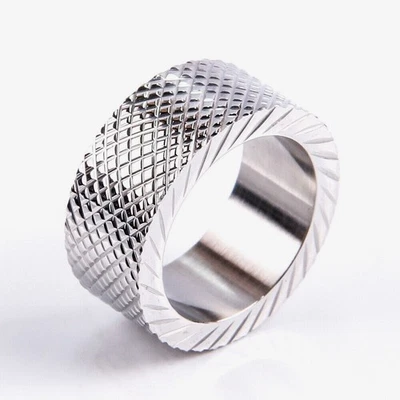 Vintage Elegant Pattern Wedding Bands Stainless Steel Women's Men's Biker Ring - Image 1 of 3
