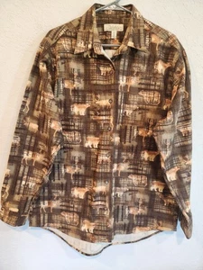 Cabela’s Men’s L Flannel Shirt Brown Moose Bear Plaid Outdoor Hunting Cabin... - Picture 1 of 11