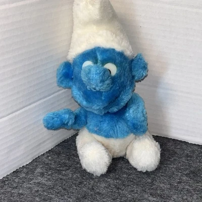 Smurfs Plush Toy 7" Tall Blue & White Soft Stuffed Peyo Vintage 1980's #D-21 - Image 1 of 4
