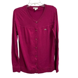 Lacoste Cardigan Cotton Cashmere Blend Preppy Classic Size 44 Large Fuschia - Picture 1 of 4