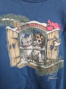 Vintage Morgensonne Welpe & Katze im Fenster Rundhalsausschnitt Sweatshirt Damen 1XL blau  - Bild 1 von 6