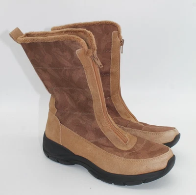 Lands End Suede & Canvas All Weather Mid Calf Boots Brown Women Size 8B - Image 1 of 4