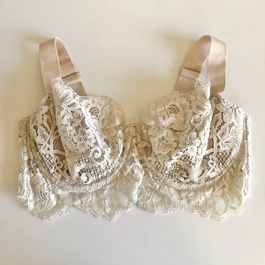 Kinga Lace Bra Size 38DDD Sheer Unlined Underwired Nude Lingerie Thick Straps - Picture 1 of 9