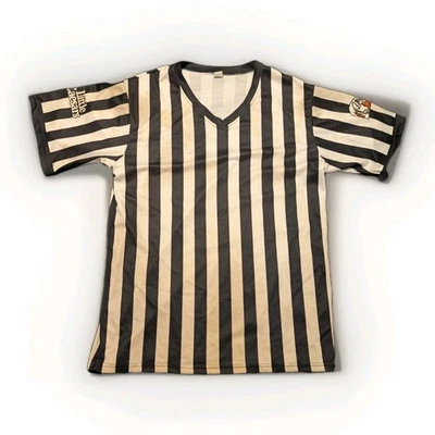 Rare Little Caesars Referee Style Uniform, Work T Shirt Striped - Small - STAINS - Image 1 of 4