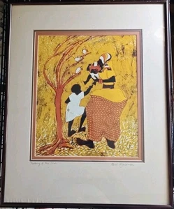 Paul Nzalamba, signierter, mattierter und gerahmter Druck im Gespräch mit den Vögeln - Bild 1 von 4