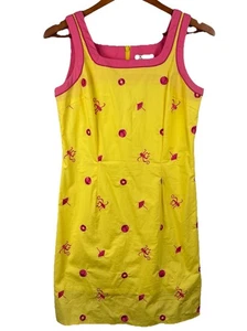 Lilly Pulitzer Spider Monkey Shift Mini Dress Size 8P Pink Yellow Sleeveless Zip - Picture 1 of 9