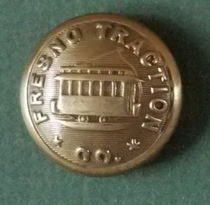 Bb FRESNO TRACTION CO. RAILROAD UNIFORM BUTTON Medium Gilt California - Picture 1 of 2