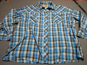 Camisa a Presión Wrangler Moda Occidental Perla Hombres 3XL Azul Cuadros Campo Rodeo Granja - Imagen 1 de 9