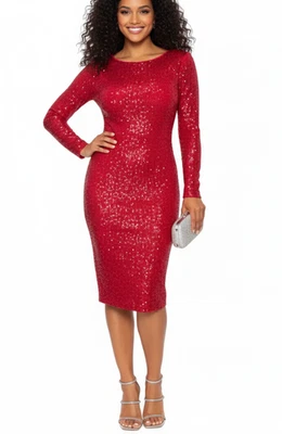 XSCAPE платье женщин размер 8 красный блестки длинным рукавом оболочка Midi новый с Ярлыками $259 недостаток - Изображение 1 из 4