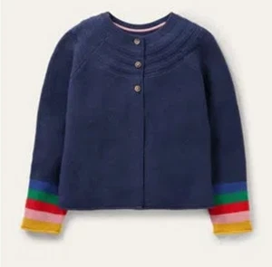 Mini Boden Cardigan Rainbow Knit Cotton Cashmere Mix Navy 6-7 Years Preloved  G3 - Picture 1 of 4