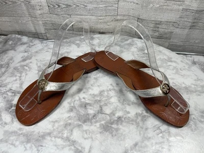 Sandalias Chanclas Tory Burch Mujer 8M Thora Zapatos Cuero Plateado Tanga Planas Foto 1 de 4