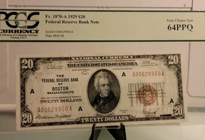 1929 $20 FRB NOTE of BOSTON PCGS CERT. @ 64PPQ~ - Picture 1 of 5