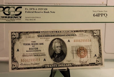 1929 $20 FRBN Fr,#1870-A~ BOSTON Ma. PCGS CERT. @ 64PPQ~ - Image 1 of 4