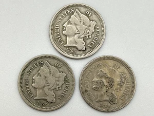 1866, 1867 & 1868 Three Cent Nickel III 3CN 3C Philadelphia US Early US Coin - Picture 1 of 2