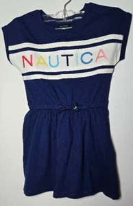 Nautica Girls Cap Sleeve Logo Dress Rainbow Logo Knee Length Deep Navy Size 5 - Picture 1 of 14