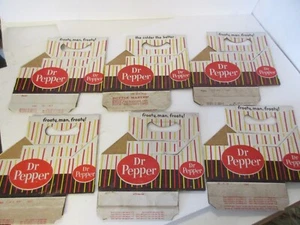 6pk VINTAGE 1960's Dr Pepper CARDBOARD 6 PACK BOTTLE CARRIER Dr. Pepper FISHTAIL - Picture 1 of 10