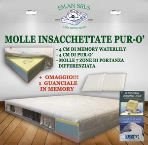 MATERASSO MOLLE INSACCHETTATE SING.190x80 Memory WATERLILY PURO' MIGLIOR PREZZO - Foto 1 di 7