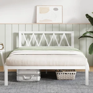 Queen Bed Frame with Headboard, Metal Platform Bed Frame, Wood Slat Support, Hea - Picture 1 of 9