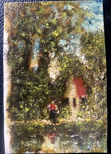 MARTERL OIL PAINTING IMPRESSIONIST MINIATURE ° GIRL ANTIQUE UNSIGNED FOREST - Picture 1 of 3