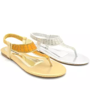 NUEVAS SANDALIAS DE FIESTA BRILLANTES CON PUNTERA DE DIAMANTE PLANAS PARA MUJER TALLA 3-8 S-105 - Imagen 1 de 13