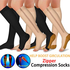 Zipper Compression Open Toe Socks 20-30 mmHg Mild Leg Calf Circulation Unisex
